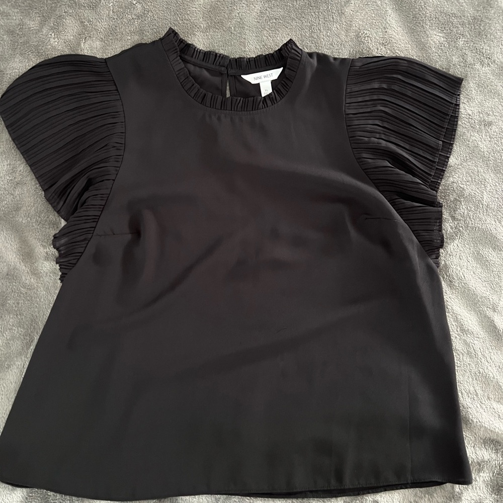 Nine West Black Blouse with Pleated Sleeves